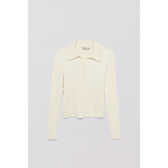 SIMKHAI Delfina ribbed cotton-blend polo top - S - Ivory